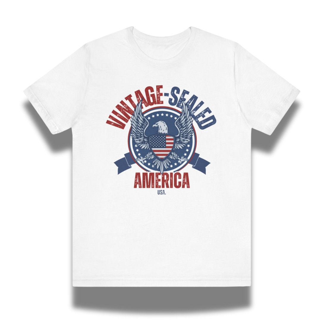 Vintage-Sealed The Hottest Rawest Sneakers & Apparel Clothing Store Around Online. VINTAGE-SEALED AMERICA USA Apparel T-Shirts | Men’s Short Sleeve Collection | Brand New Fashion [WHITE] US Sizes [S-2XL].