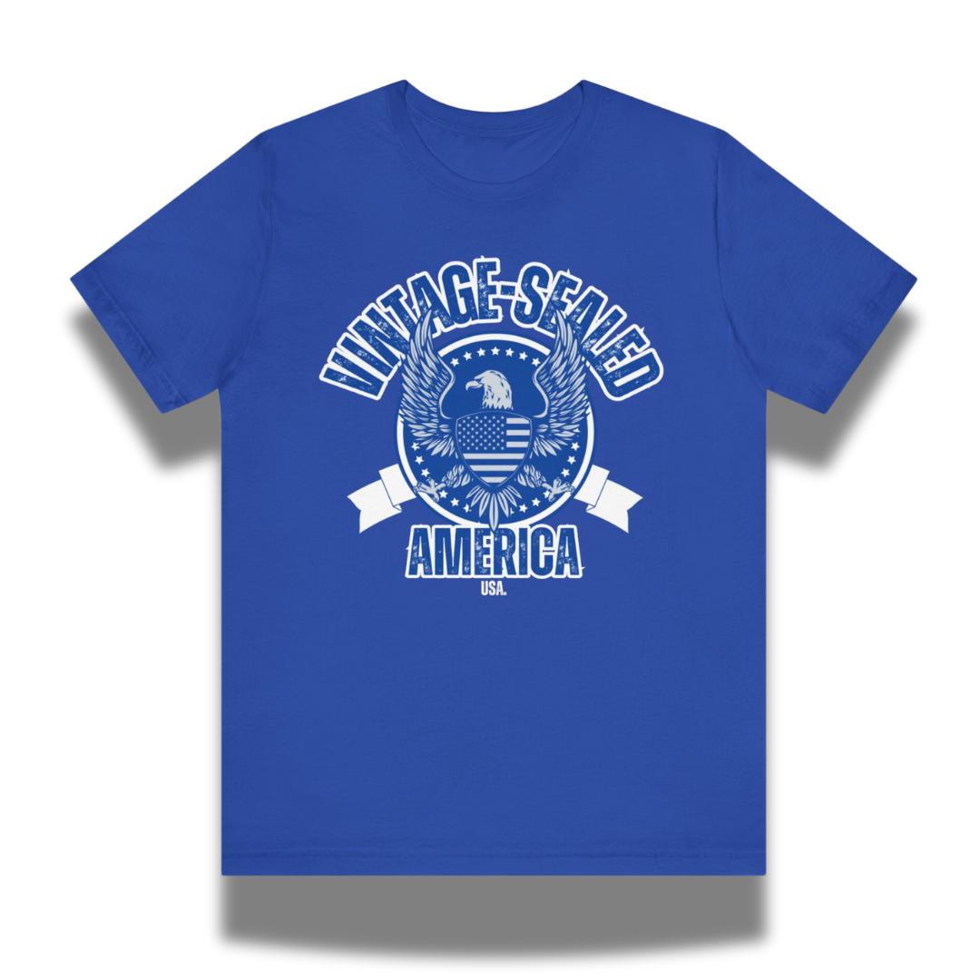 Vintage-Sealed The Hottest Rawest Sneakers & Apparel Clothing Store Around Online. VINTAGE-SEALED AMERICA USA Apparel T-Shirts | Men’s Short Sleeve Collection | Brand New Fashion [BLUE] US Sizes [S-2XL].