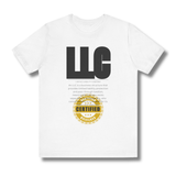Vintage-Sealed The Hottest Rawest Sneakers & Apparel Clothing Store Around Online. LLC “LIMITED LIABILITY COMPANY” CERTIFIED T-Shirt | Men’s Short Sleeve Graphic Tee | Brand New [White] US Sizes [S-2XL].