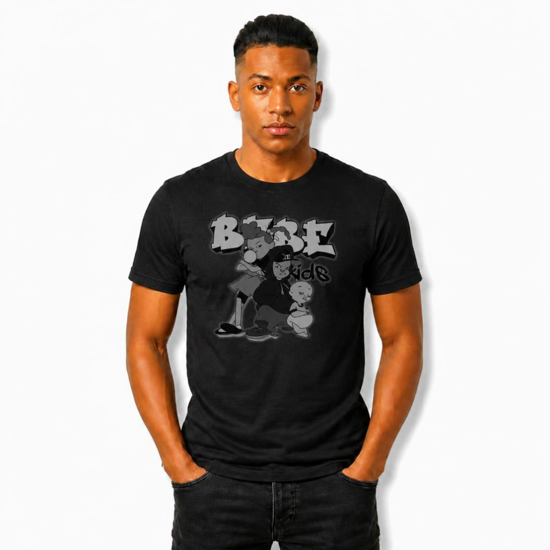 Vintage-Sealed The Hottest Rawest Sneakers & Apparel Clothing Store Around Online. BABE KIDS T-Shirt | Men’s Vintage Graphic Tee | Short Sleeve Streetwear Apparel [BLACK] US Sizes [S-2XL].