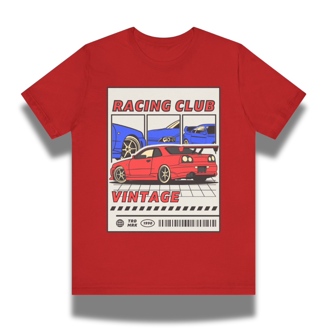 Vintage-Sealed The Hottest Rawest Sneakers & Apparel Clothing Store Around Online. 🏁 RACING CLUB Men's Vintage Racing T-Shirt | Retro Graphic Tee | Short Sleeve Streetwear [Red] US Sizes [S-2XL].