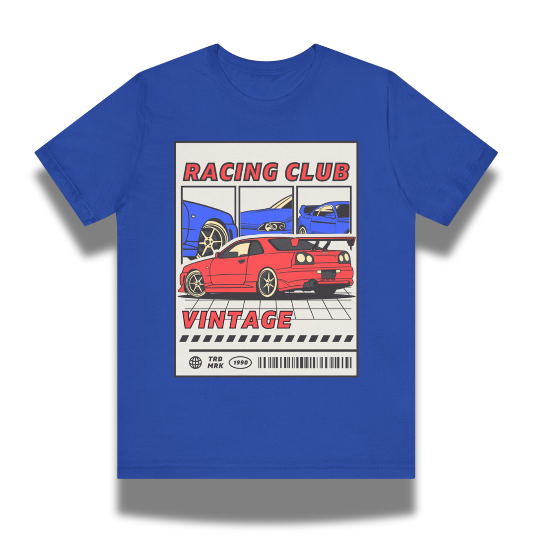 Vintage-Sealed The Hottest Rawest Sneakers & Apparel Clothing Store Around Online. 🏁 RACING CLUB Men's Vintage Racing T-Shirt | Retro Graphic Tee | Short Sleeve Streetwear [Blue] US Sizes [S-2XL].