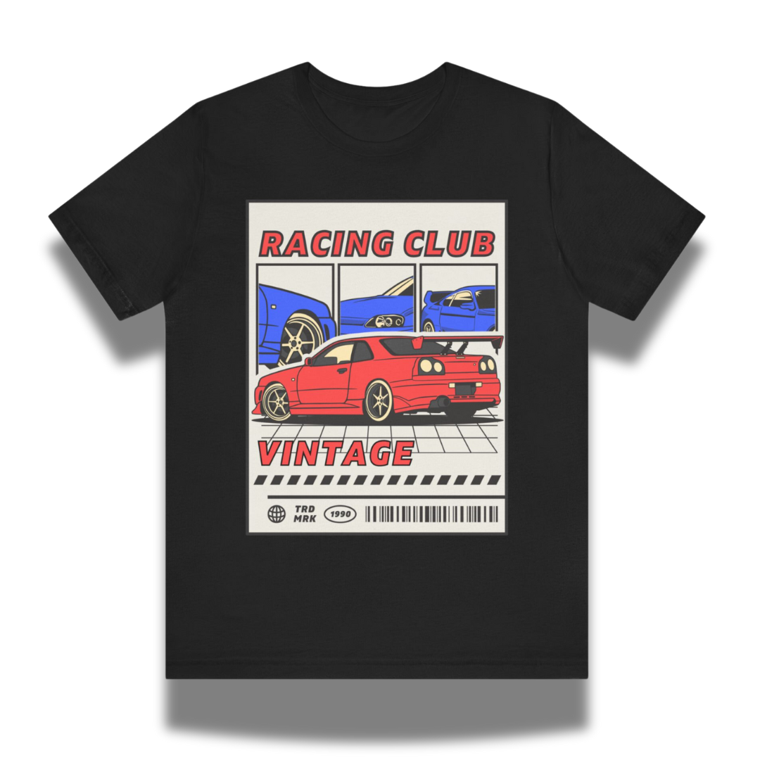Vintage-Sealed The Hottest Rawest Sneakers & Apparel Clothing Store Around Online. 🏁 RACING CLUB Men's Vintage Racing T-Shirt | Retro Graphic Tee | Short Sleeve Streetwear [Black] US Sizes [S-2XL].
