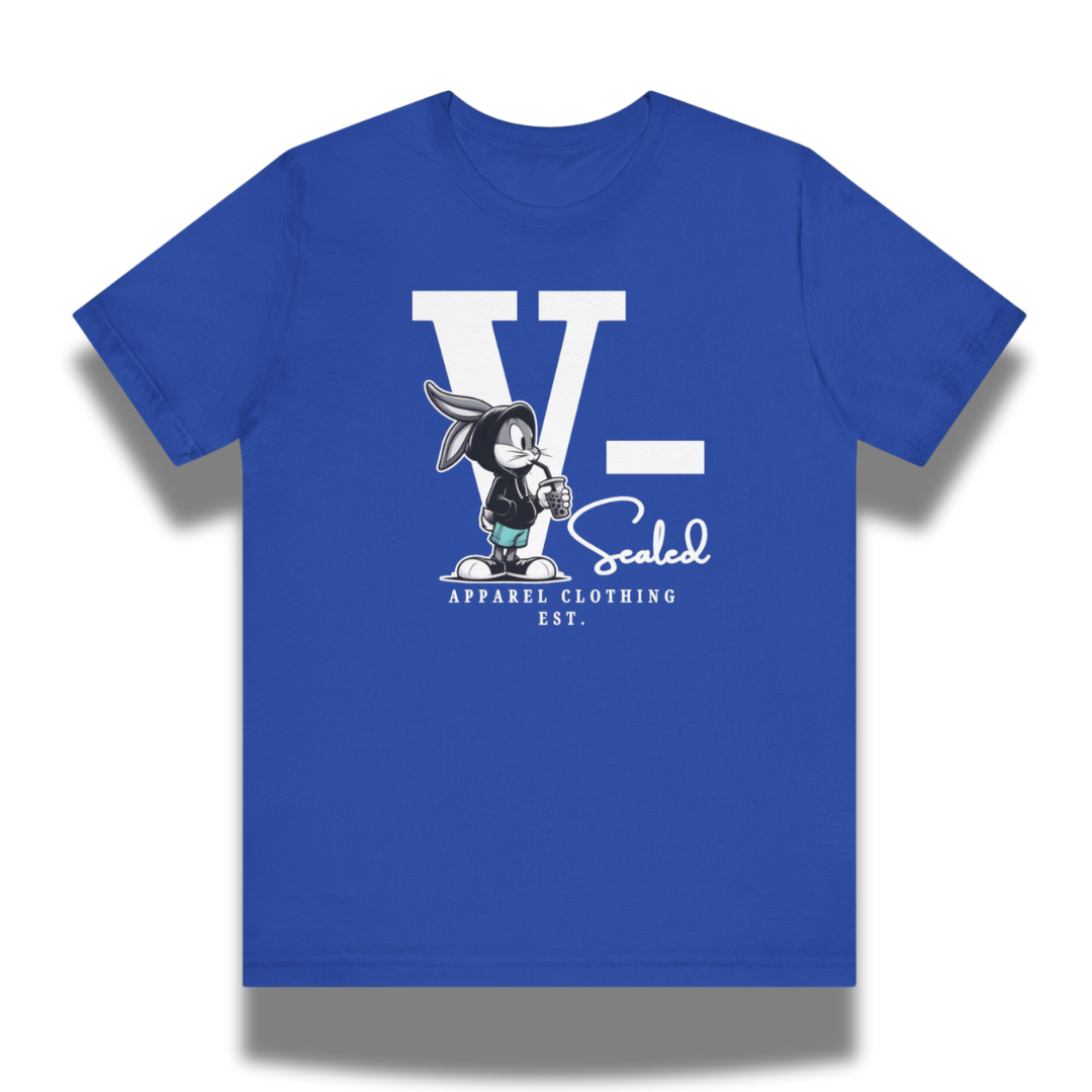 Vintage-Sealed The Hottest Rawest Sneakers & Apparel Clothing Store Around Online.  V-Sealed "The Rabbit With The Hoodie On" Men's Graphic T-Shirt – Short Sleeve Streetwear [Blue] US Sizes [S-2XL].