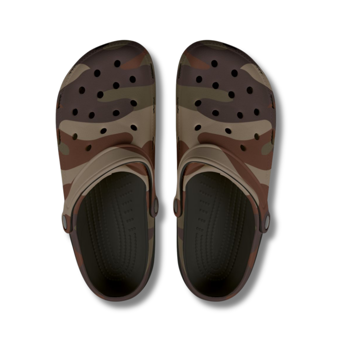 Vintage-Sealed The Hottest Rawest Sneakers & Apparel Clothing Store Around Online. CAMOUFLAGE Men's Clogs | Bold Military-Inspired Fashion Footwear [BROWN] US Sizes [6-12].