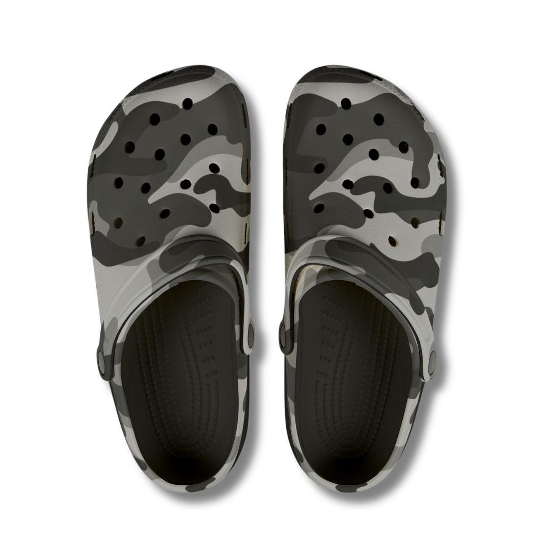 Vintage-Sealed The Hottest Rawest Sneakers & Apparel Clothing Store Around Online. CAMOUFLAGE Men's Clogs | Bold Military-Inspired Fashion Footwear [BLACK] US Sizes [6-12].