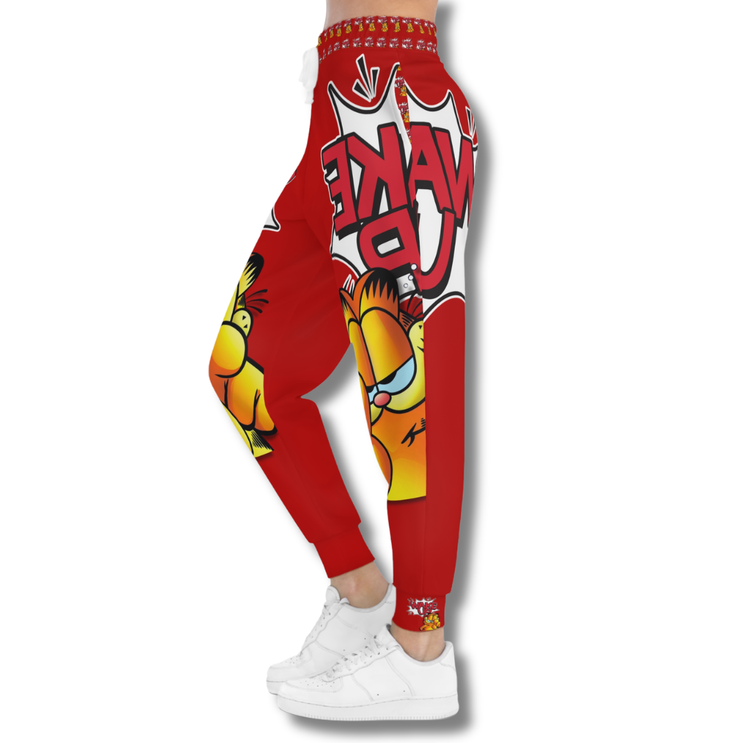 Vintage-Sealed The Hottest Rawest Sneakers & Apparel Clothing Store Around Online. GARFIELD “WAKE UP” WMNS Joggers – Funny Garfield Graphic Lounge & Streetwear Pants [RED] US Sizes [S-XL].