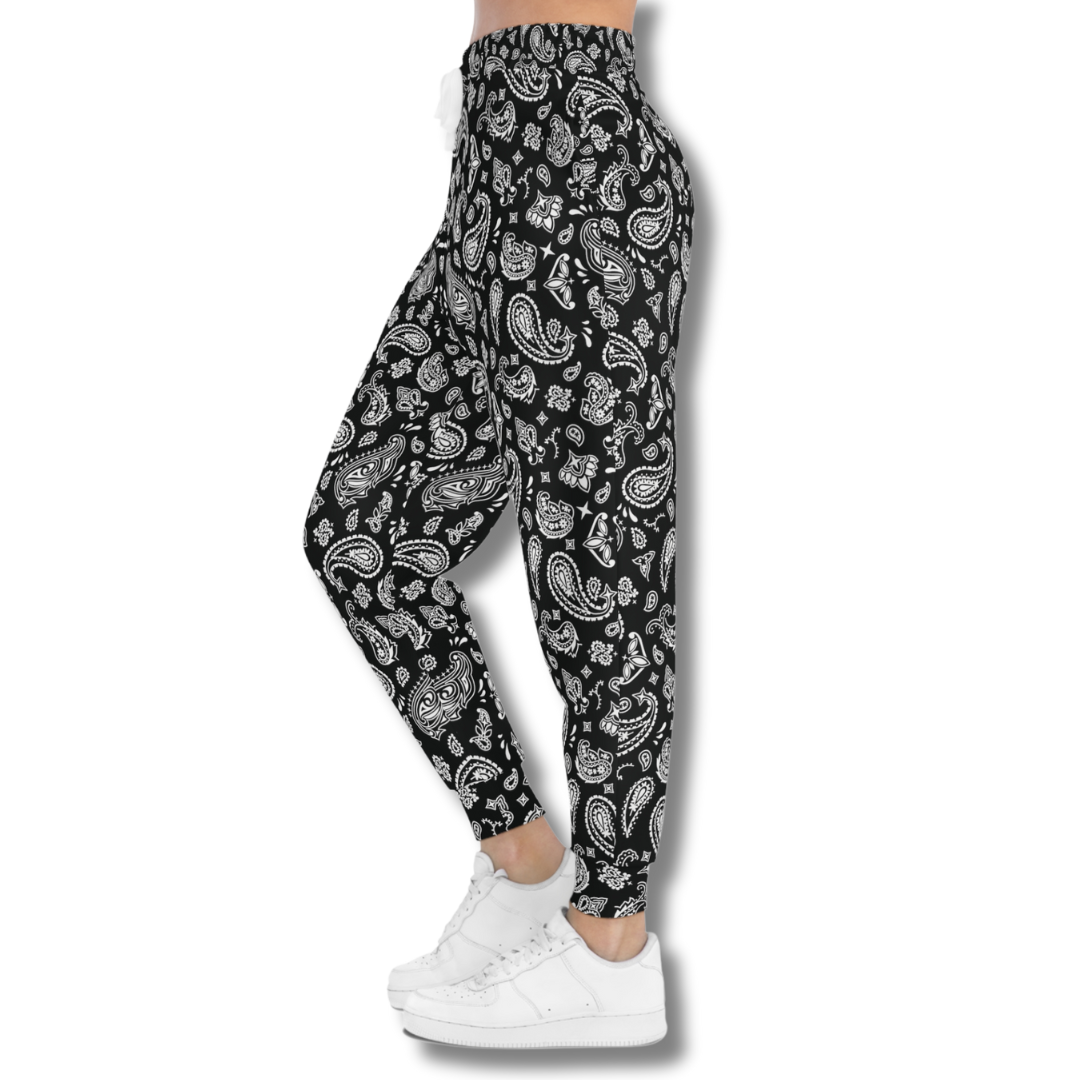 Vintage-Sealed The Hottest Rawest Sneakers & Apparel Clothing Store Around Online. BANDANA Print Women’s Joggers – Stylish Streetwear Pants with Side Pockets [Black] US Sizes [S-XL].