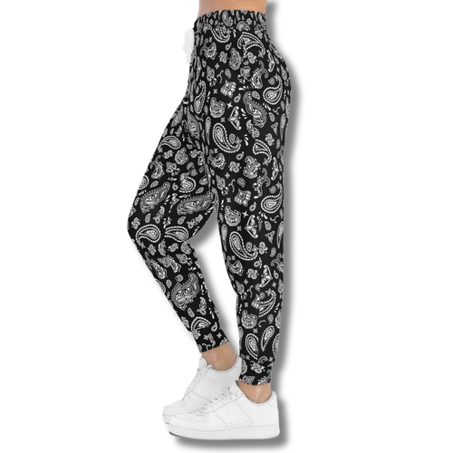 Vintage-Sealed The Hottest Rawest Sneakers & Apparel Clothing Store Around Online. BANDANA Print Women’s Joggers – Stylish Streetwear Pants with Side Pockets [Black] US Sizes [S-XL].