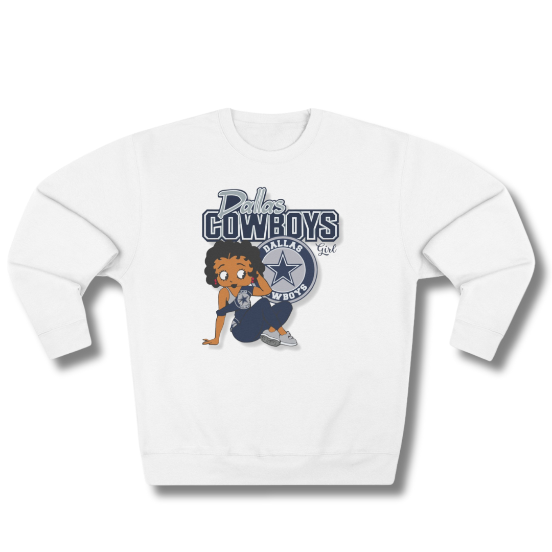 Vintage-Sealed The Hottest Rawest Sneakers & Apparel Clothing Store Around Online. Betty B. COWBOYS (3D) Women’s Sweatshirt – Cozy Comfort Meets Game Day Pride [White] US Sizes [S-2XL].