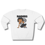 Vintage-Sealed The Hottest Rawest Sneakers & Apparel Clothing Store Around Online. Betty B. RAIDERS (3D) Women’s Sweatshirt – Cozy Comfort Meets Game Day Pride [White] US Sizes [S-2XL].