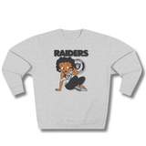 Vintage-Sealed The Hottest Rawest Sneakers & Apparel Clothing Store Around Online.Betty B. RAIDERS (3D) Women’s Sweatshirt – Cozy Comfort Meets Game Day Pride [Gray] US Sizes [S-2XL].