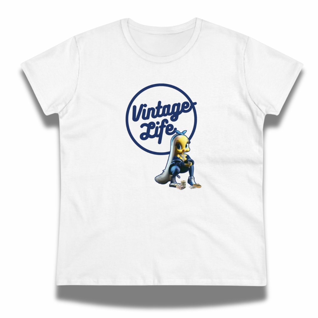 Vintage-Sealed The Hottest Rawest Sneakers & Apparel Clothing Store Around Online.Vintage-Life “Tweety Girl” Women’s Graphic T-Shirt – Vintage-Inspired Cotton Tee [White] US Size S-2XL].
