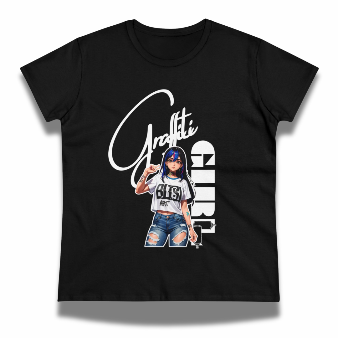 Vintage-Sealed The Hottest Rawest Sneakers & Apparel Clothing Store Around Online. Graffiti Girl™ Women’s T-Shirt | Trendy Short Sleeve Fashion Tee [Black-Miss Art] US Sizes [S-2XL].