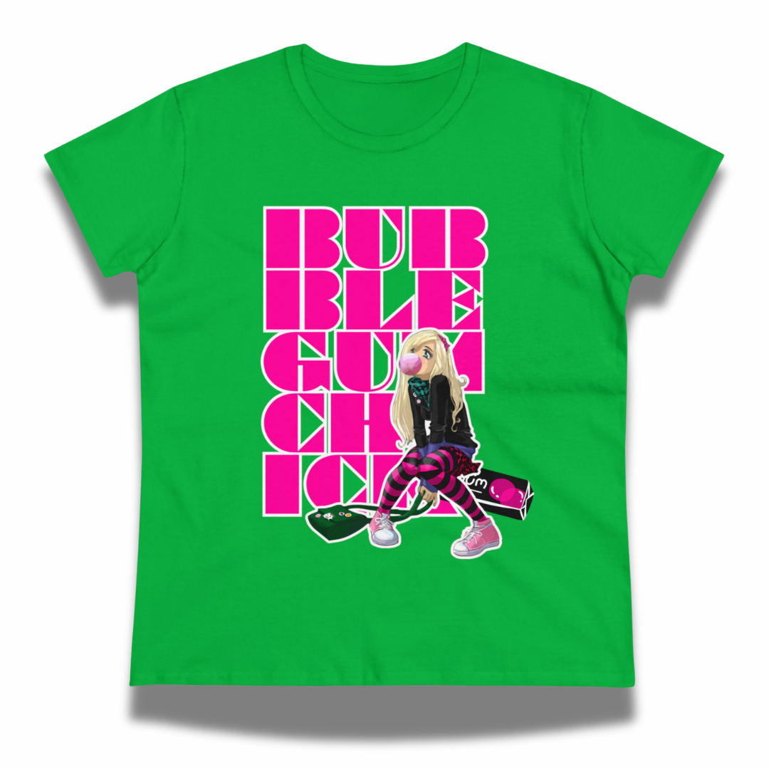 Vintage-Sealed The Hottest Rawest Sneakers & Apparel Clothing Store Around Online. Bubble Gum Chick Women's Graphic T-Shirt | Cute Cotton Tee [GREEN] US Size [S-2XL].