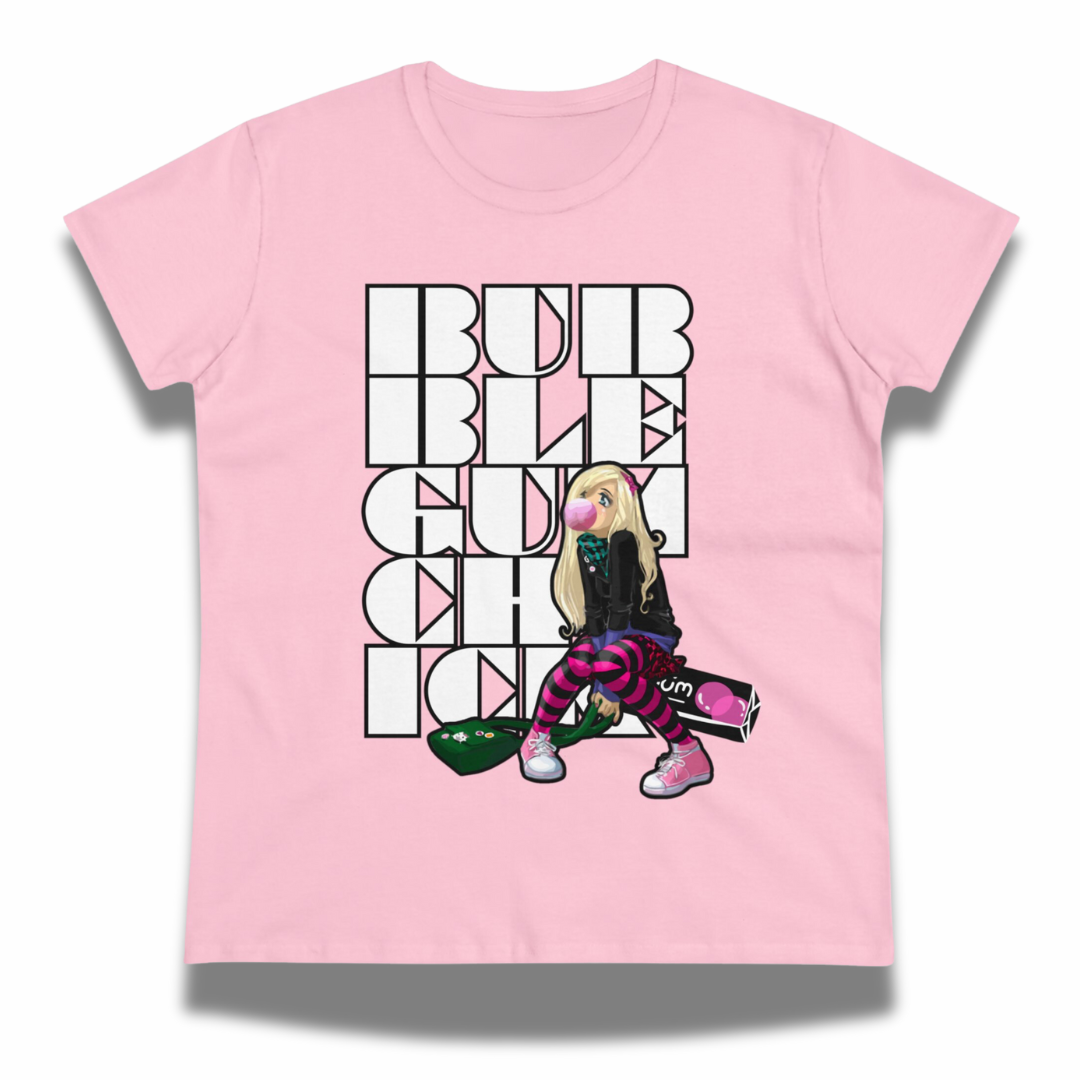 Vintage-Sealed The Hottest Rawest Sneakers & Apparel Clothing Store Around Online. Bubble Gum Chick Women's Graphic T-Shirt | Cute Cotton Tee [PINK] US Size [S-2XL].