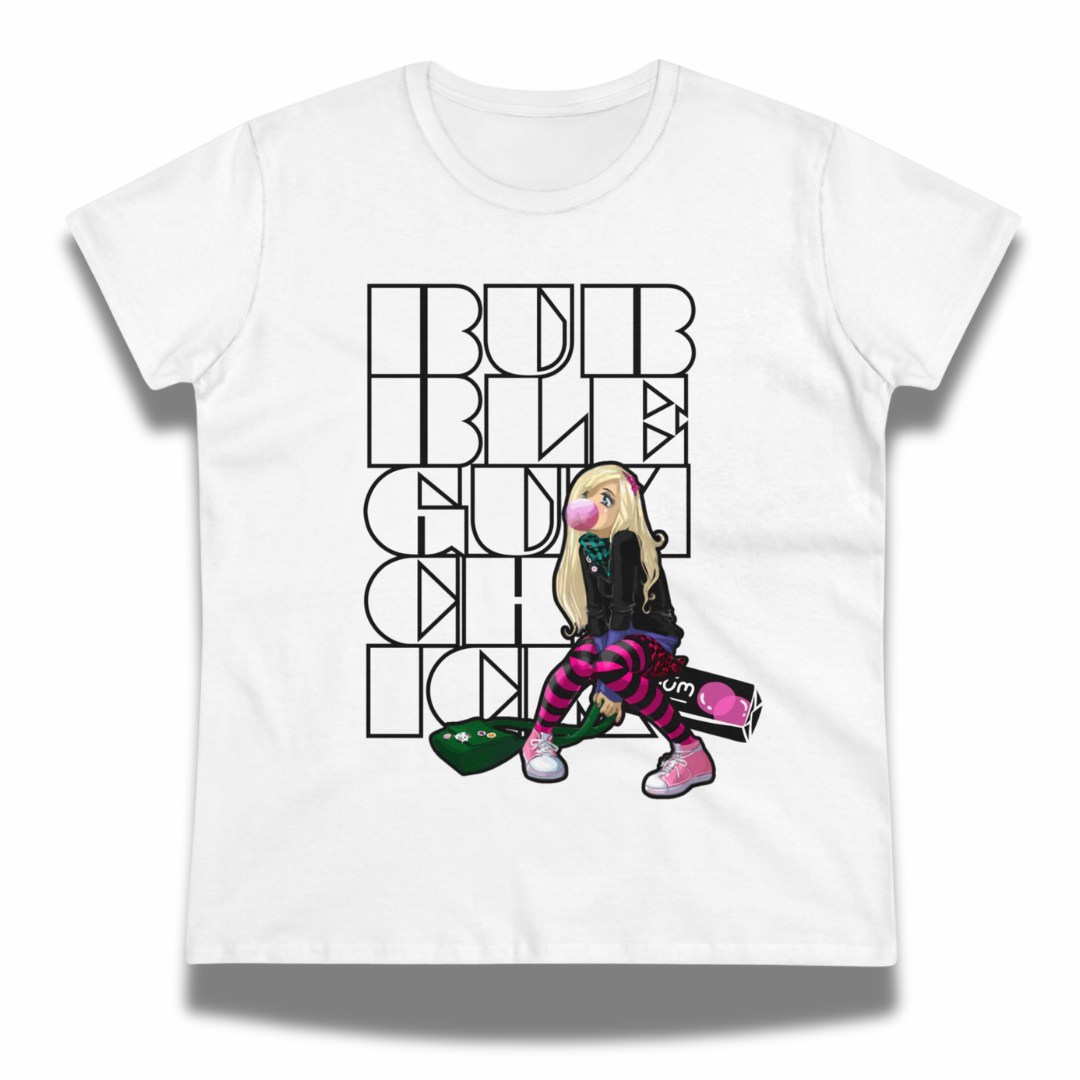 Vintage-Sealed The Hottest Rawest Sneakers & Apparel Clothing Store Around Online. Bubble Gum Chick Women's Graphic T-Shirt | Cute Cotton Tee [WHITE] US Size [S-2XL].