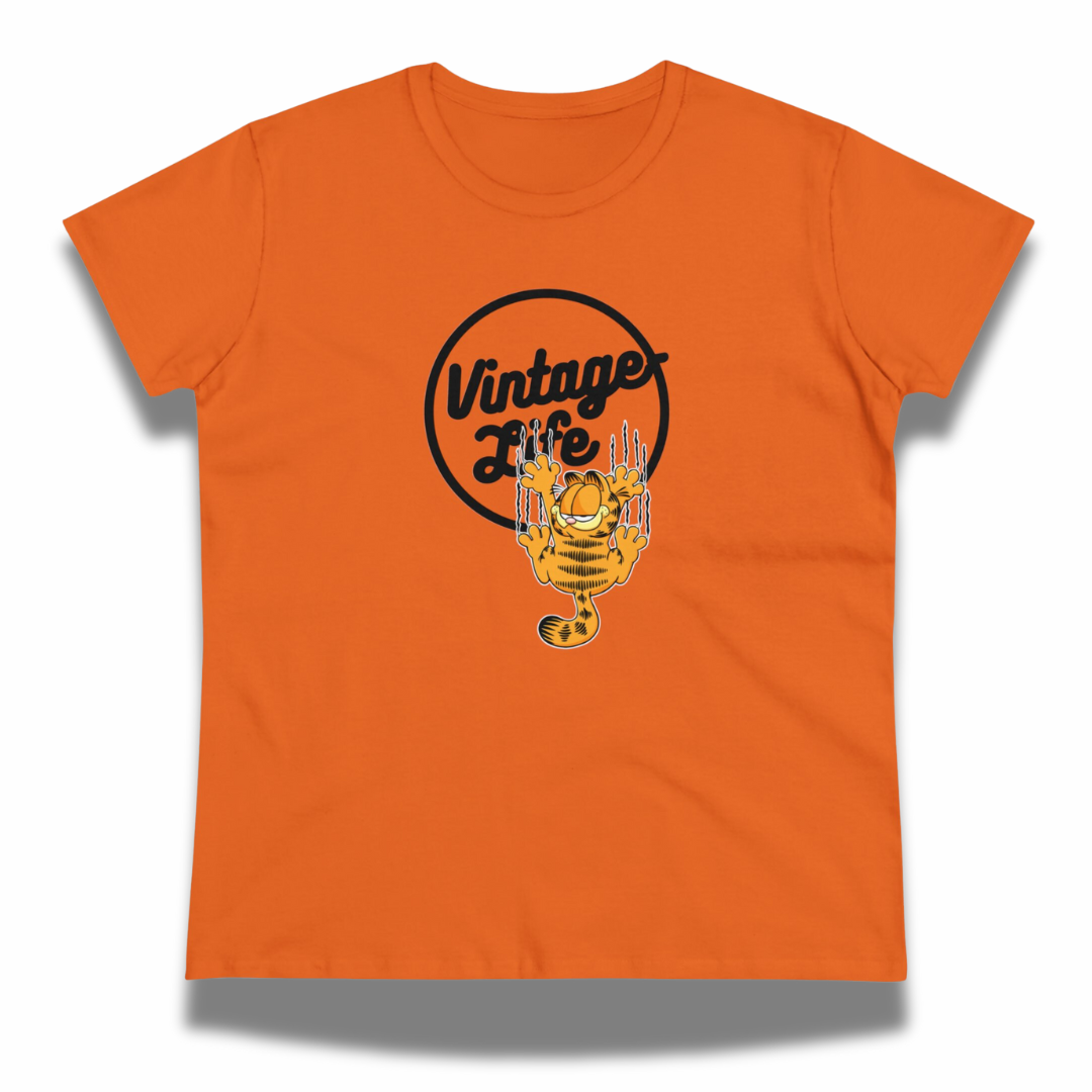 Vintage-Sealed The Hottest Rawest Sneakers & Apparel Clothing Store Around Online. Vintage-Life “Garfield Scratched The Surface” Women’s Graphic T-Shirt – Vintage Cotton Tee [Orange] US Sizes [S-2XL].